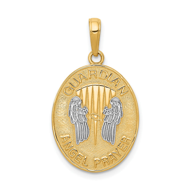 14k Yellow Gold Oval Pendant with Angel Wings and Guardian Angel Prayer