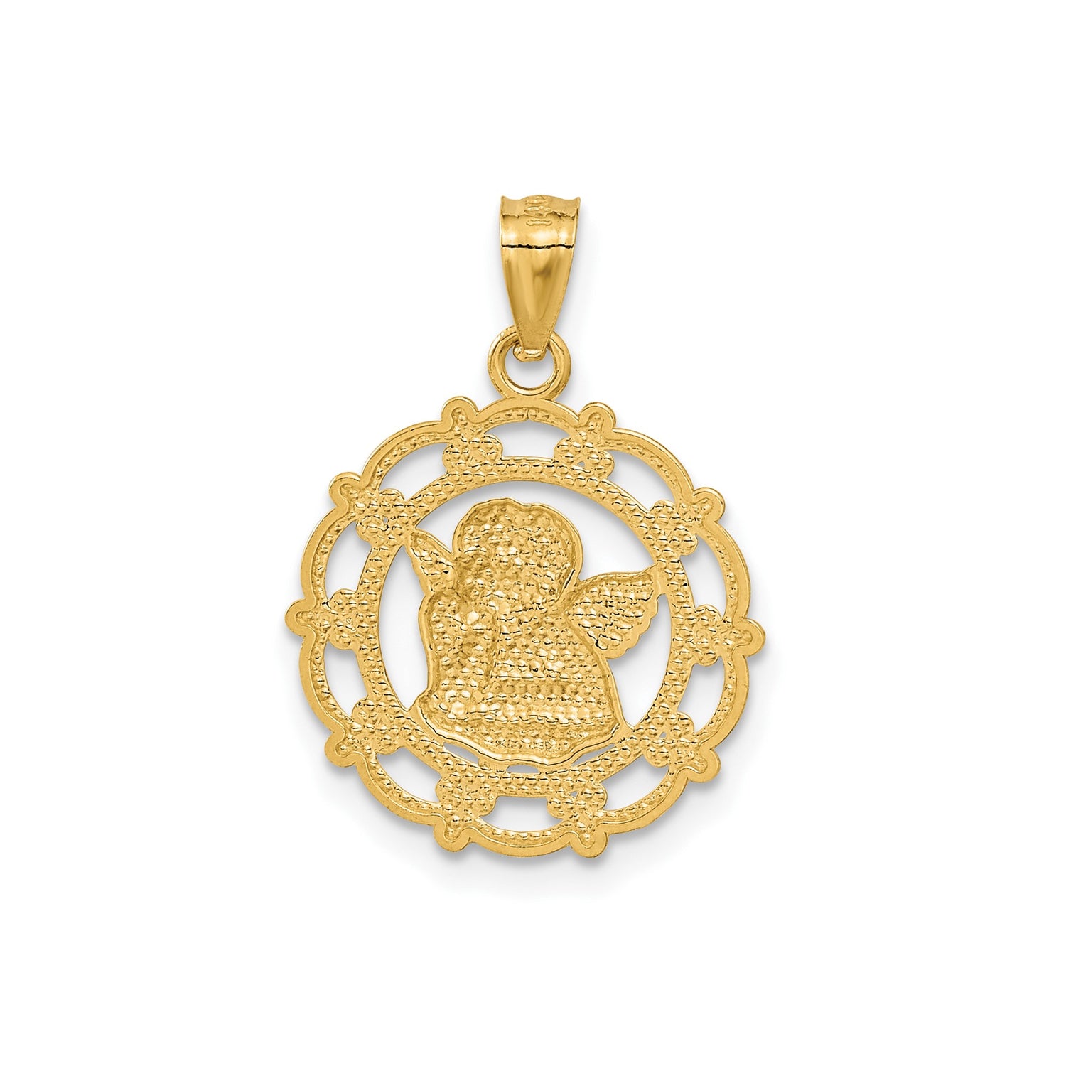 14k Two-Tone Gold Angel Pendant with Detailed Winged Cherub Symbolizing Faith and Protection