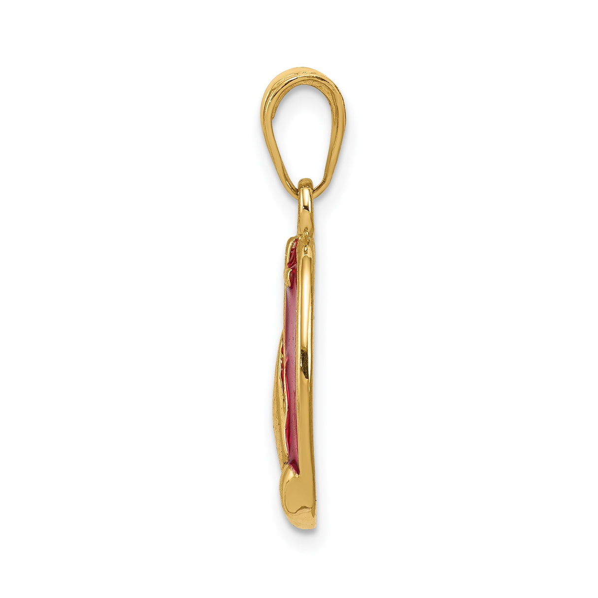 14k Yellow Gold Oval Cross Pendant with Praying Hands and Crimson Enamel