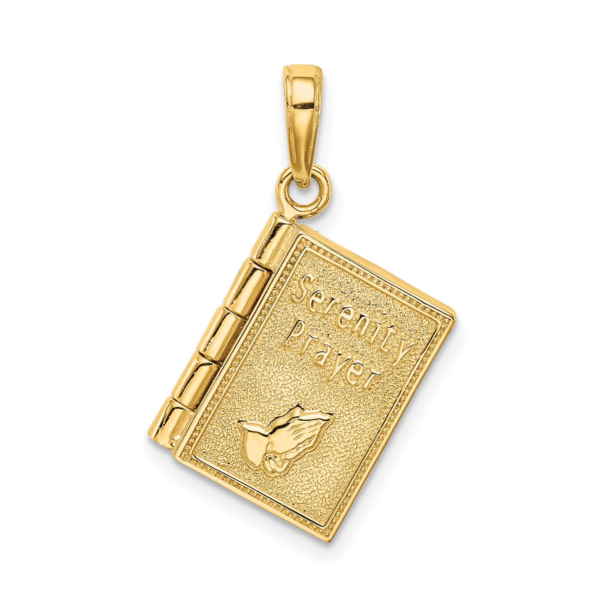 14k Yellow Gold Serenity Prayer Pendant with Praying Hands, Christian Charm