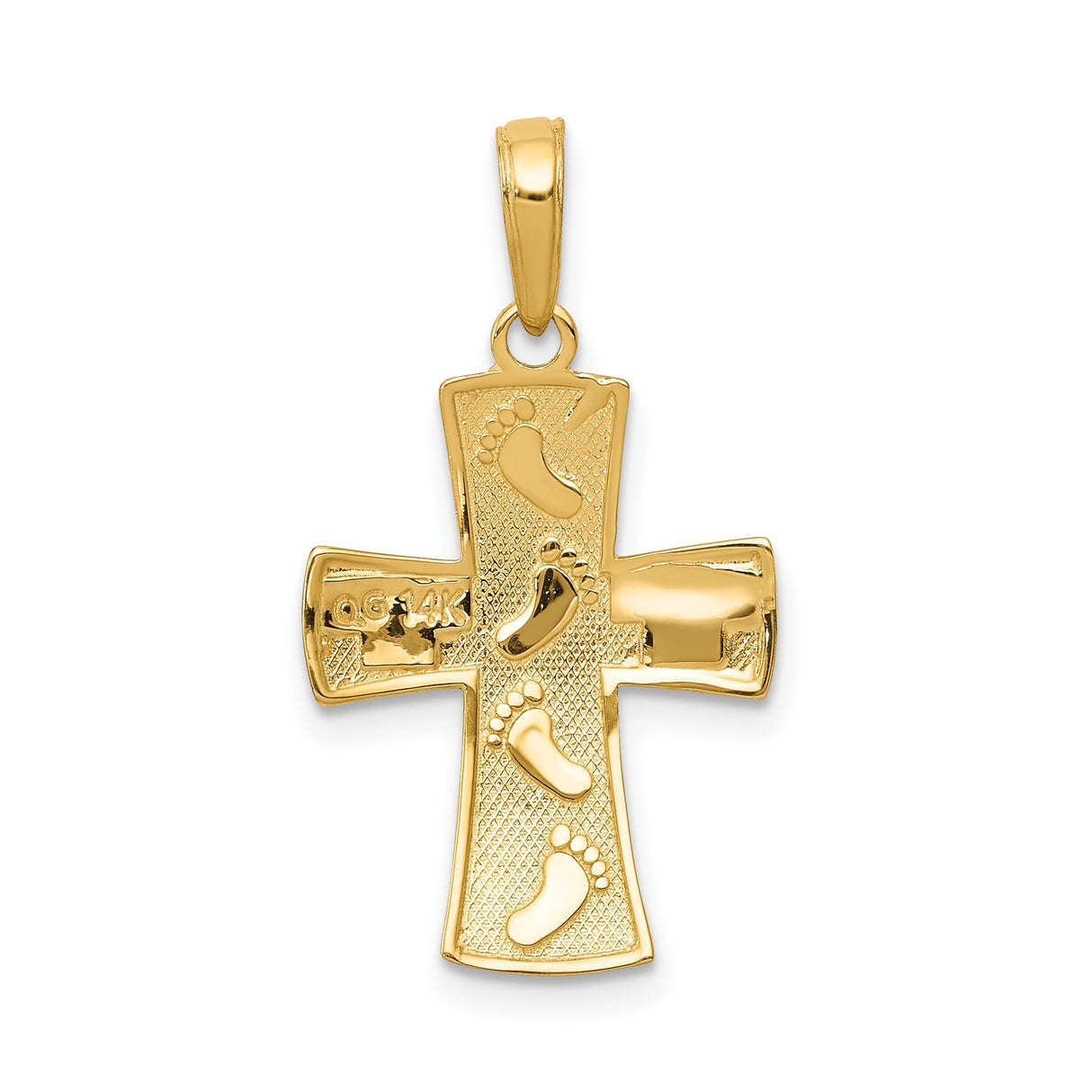 14k Multi-Tone Gold Latin Cross Pendant with Footprints Design and Polished Finish