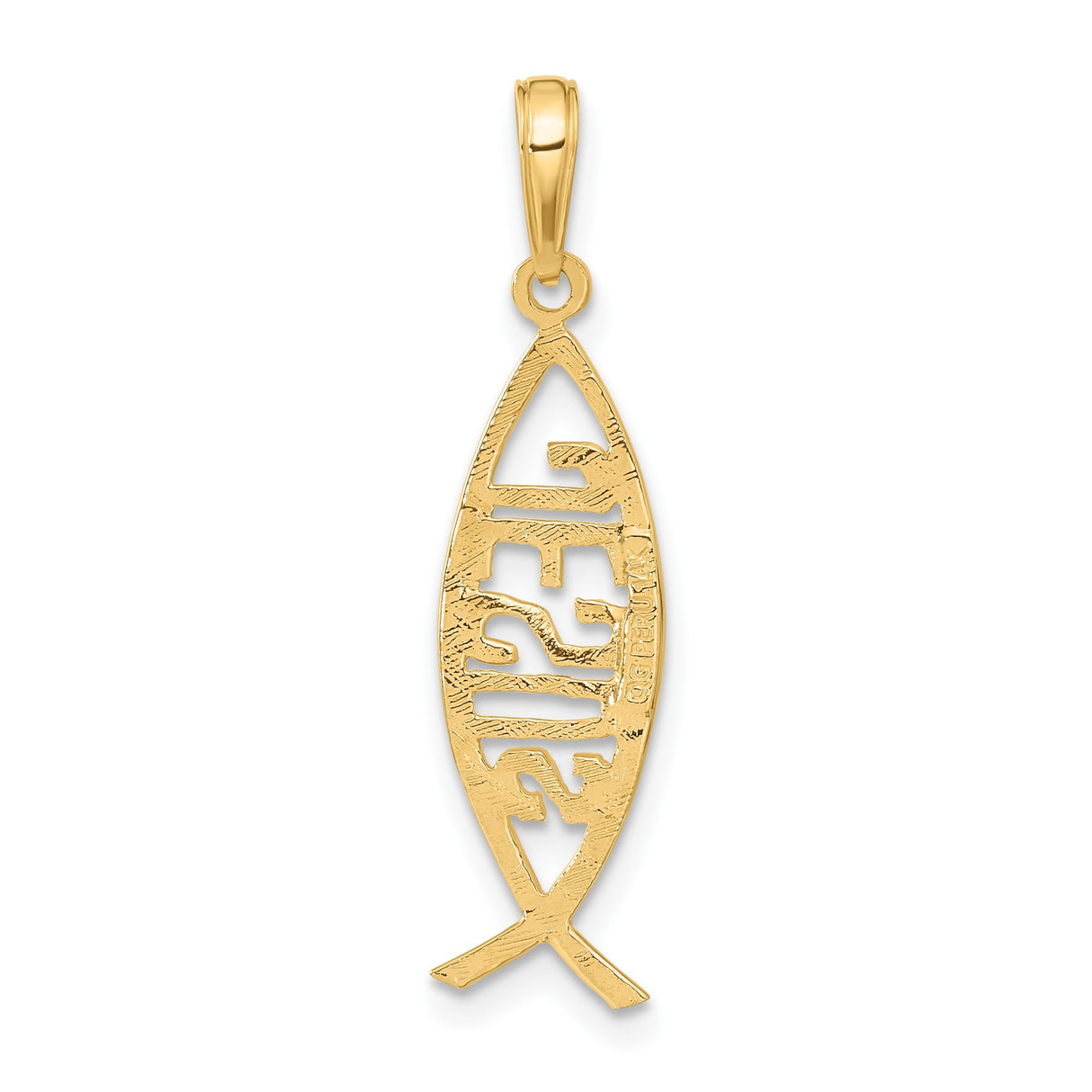 14k Yellow Gold Ichthys Fish Pendant with Jesus Name, Christian Symbol Charm
