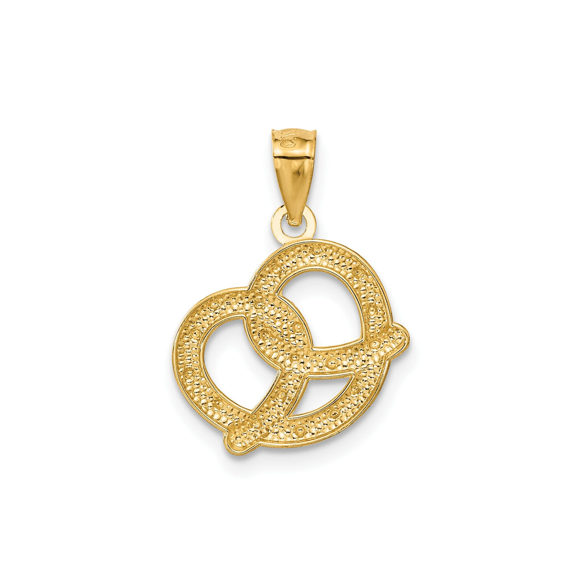 14k Yellow Gold Pretzel Pendant Charm with Raised Texture and Salted Detail