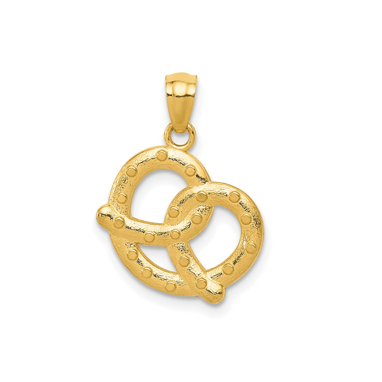 14k Yellow Gold Pretzel Pendant Charm with Raised Texture and Salted Detail