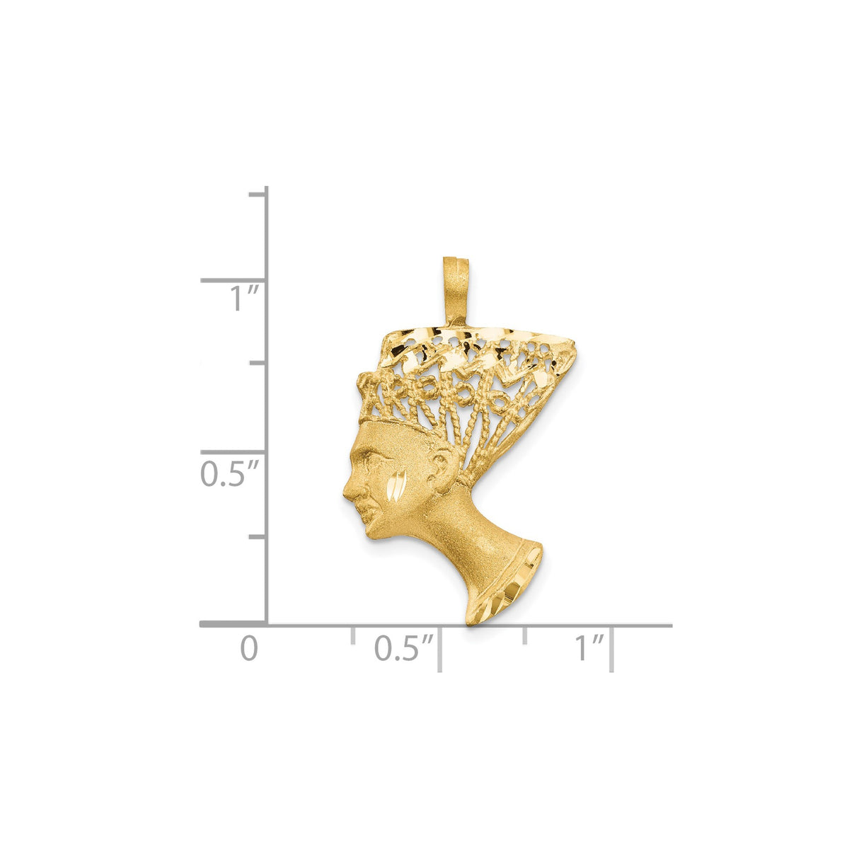 14k Yellow Gold African Queen Pendant, Textured Nefertiti Silhouette with Crown Design