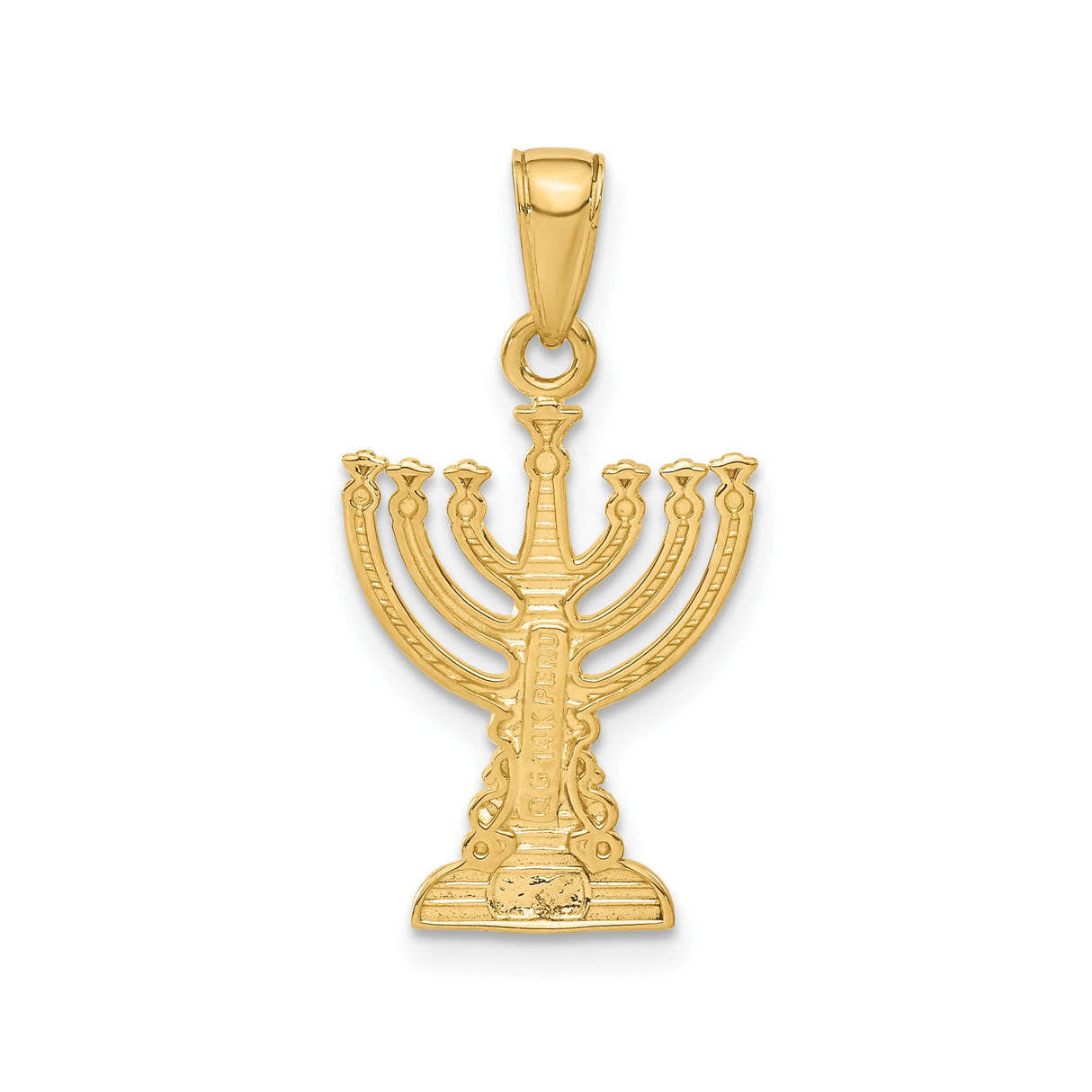 14k Yellow Gold Menorah Pendant with Seven Branch Design, Jewish Faith Symbol Charm