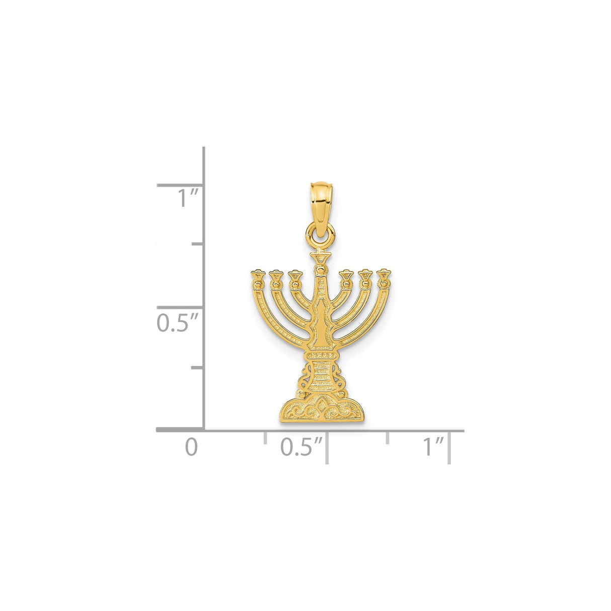 14k Yellow Gold Menorah Pendant with Seven Branch Design, Jewish Faith Symbol Charm