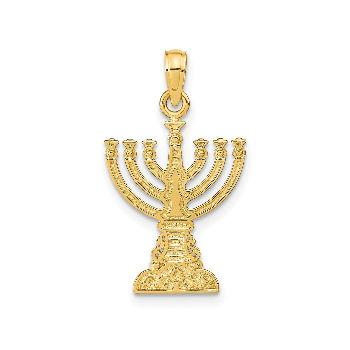 14k Yellow Gold Menorah Pendant with Seven Branch Design, Jewish Faith Symbol Charm