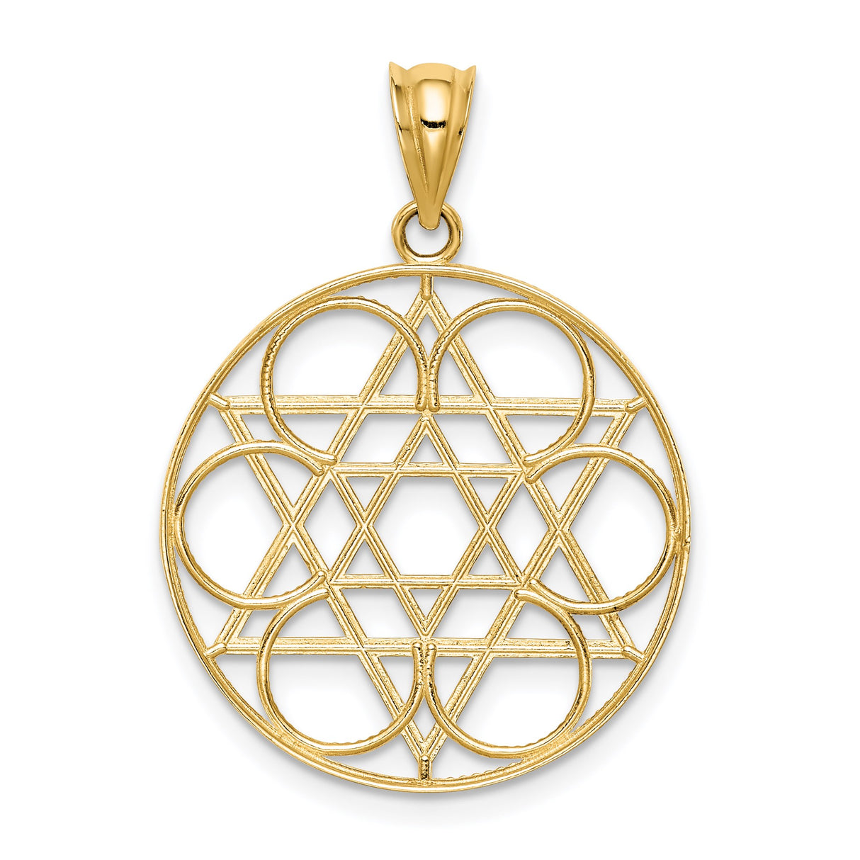14k Yellow Gold Star of David Pendant, Circular Jewish Medallion for Women or Unisex Wear