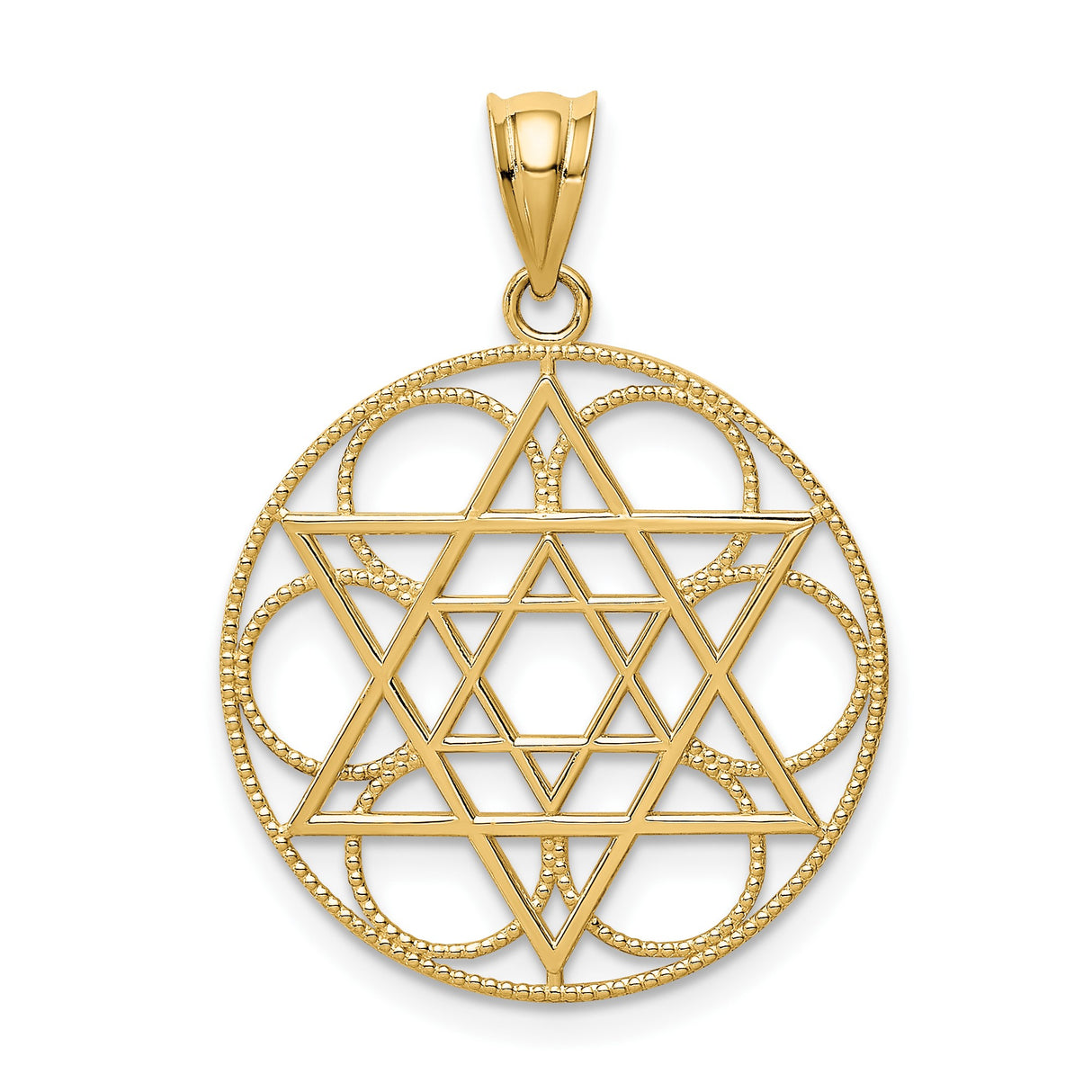 14k Yellow Gold Star of David Pendant, Circular Jewish Medallion for Women or Unisex Wear