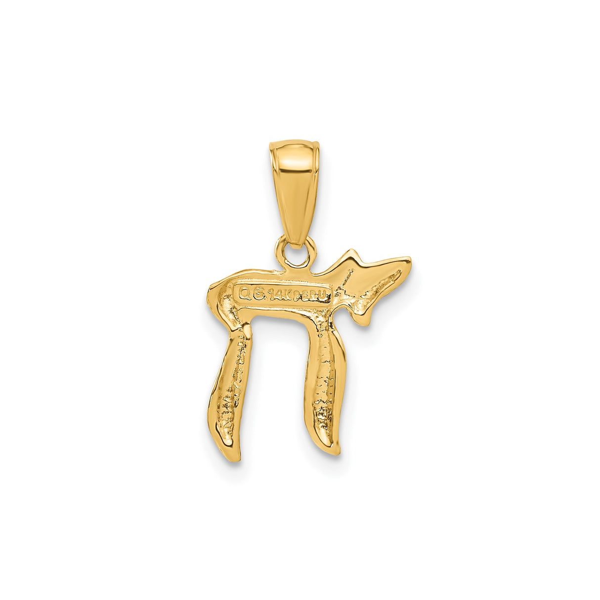 14k Yellow Gold Chai Pendant with Hebrew Life Symbol, Jewish Religious Design