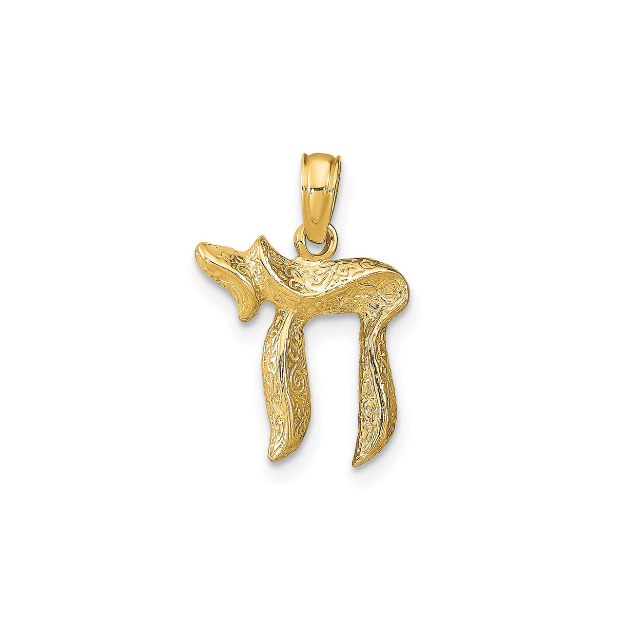 14k Yellow Gold Chai Pendant with Hebrew Life Symbol, Jewish Religious Design