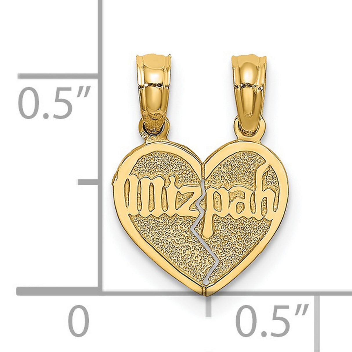Break Apart Mizpah Coin Emotional Bond Words Genesis 31:49 on Heart Shaped Charm Pendant in Real 14k Yellow Gold