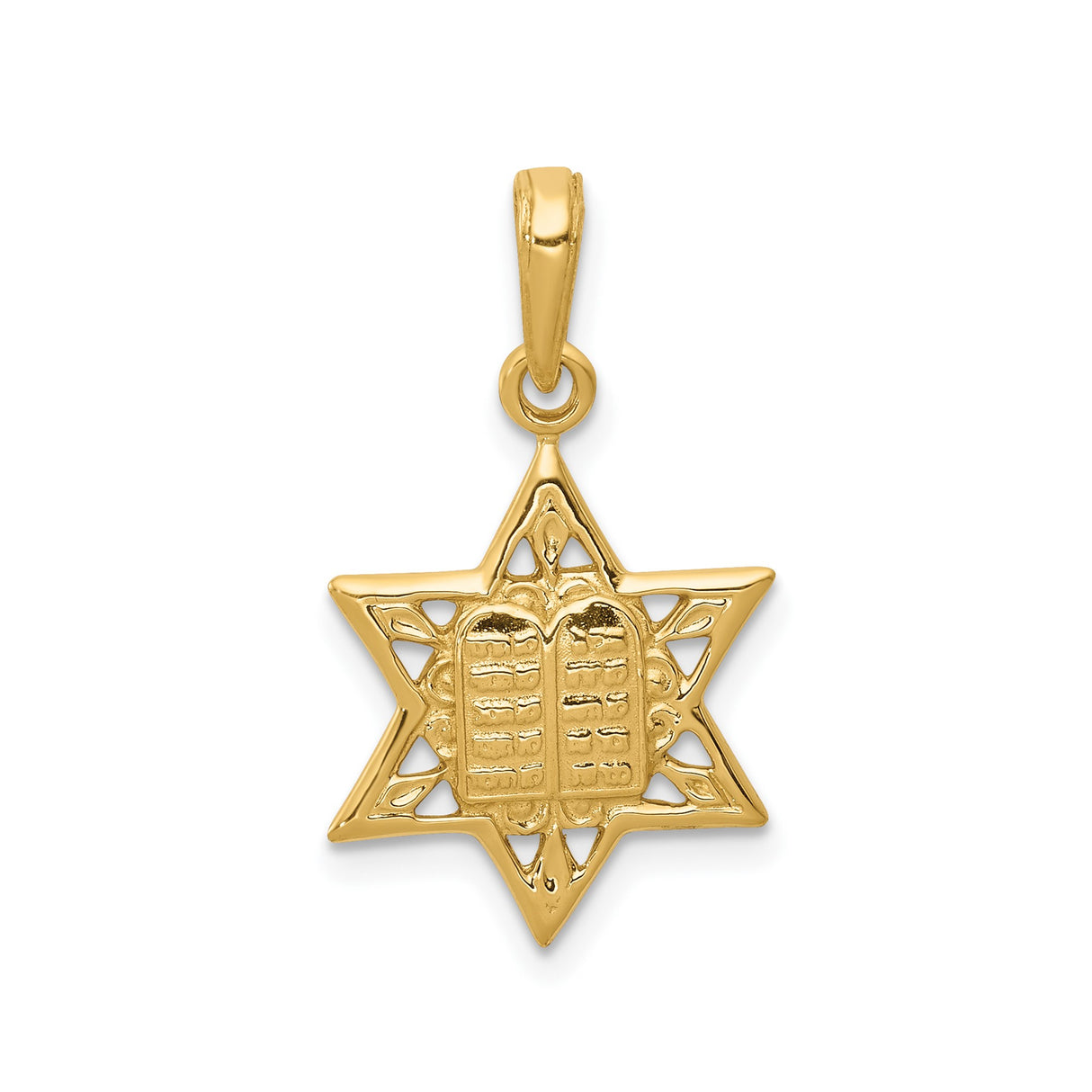14k Yellow Gold Star of David Pendant with Ten Commandments Tablets, Jewish Faith Symbol Jewelry