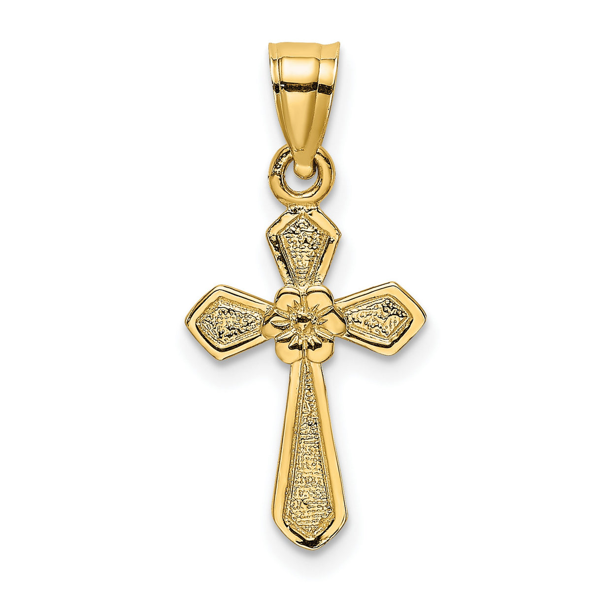 14k Yellow Gold Cross Pendant with Floral Motif, Religious Spiritual Jewelry for Men and Women