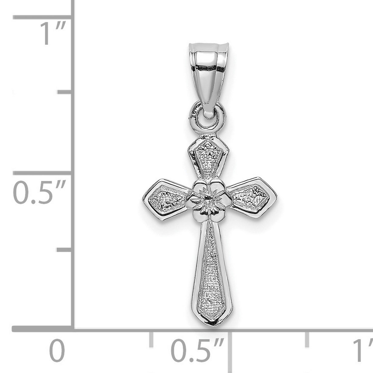 14k White Gold Cross Pendant with Floral Detail and Textured Finish for Men and Women