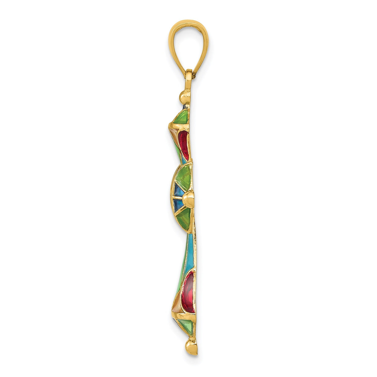 14k Yellow Gold Cross Pendant with Vibrant Enamel Mosaic Design for Men and Women