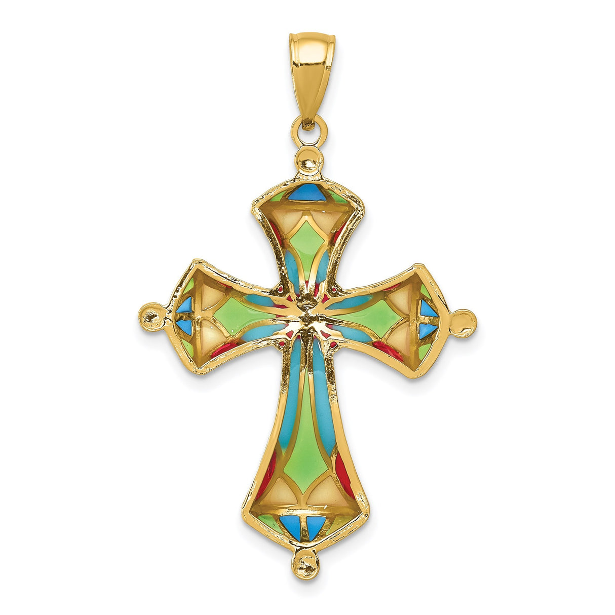 14k Yellow Gold Cross Pendant with Vibrant Enamel Mosaic Design for Men and Women