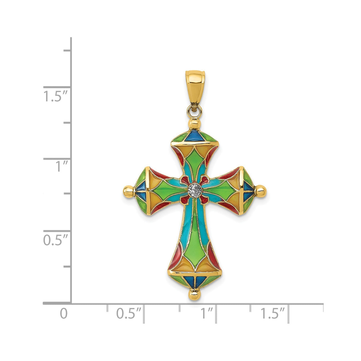 14k Yellow Gold Cross Pendant with Vibrant Enamel Mosaic Design for Men and Women