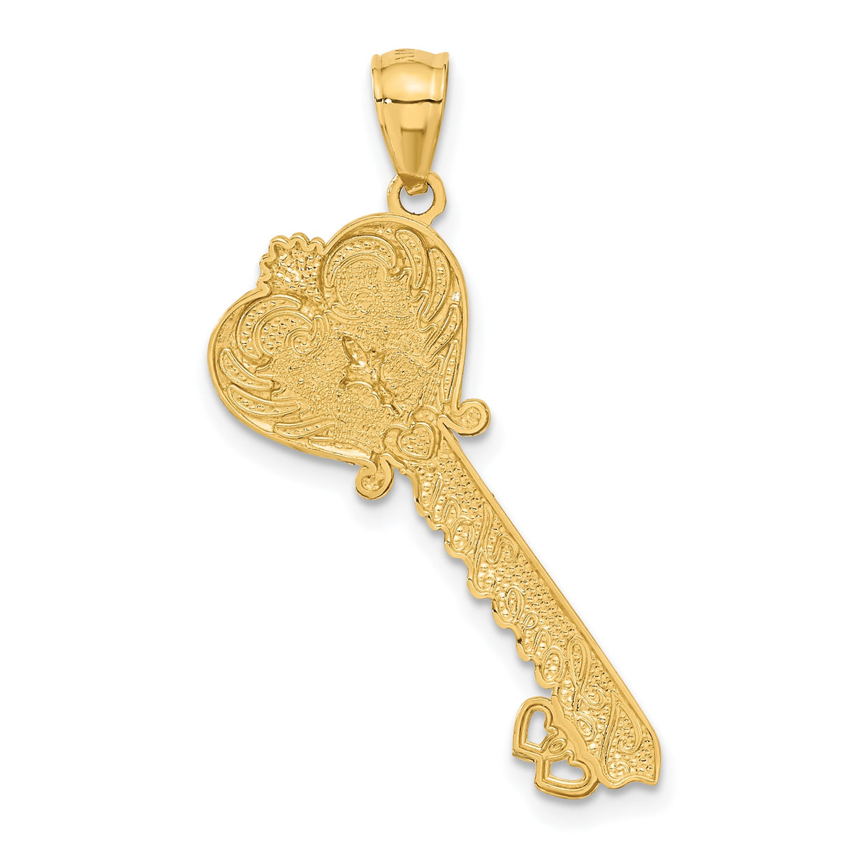 14k Multi-Tone Gold Heart Key Pendant with Fleur-de-Lis and I Love You Message
