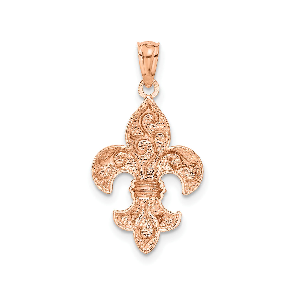 14k Rose Gold Fleur De Lis Pendant with Intricate Scroll Design, French Heritage Style