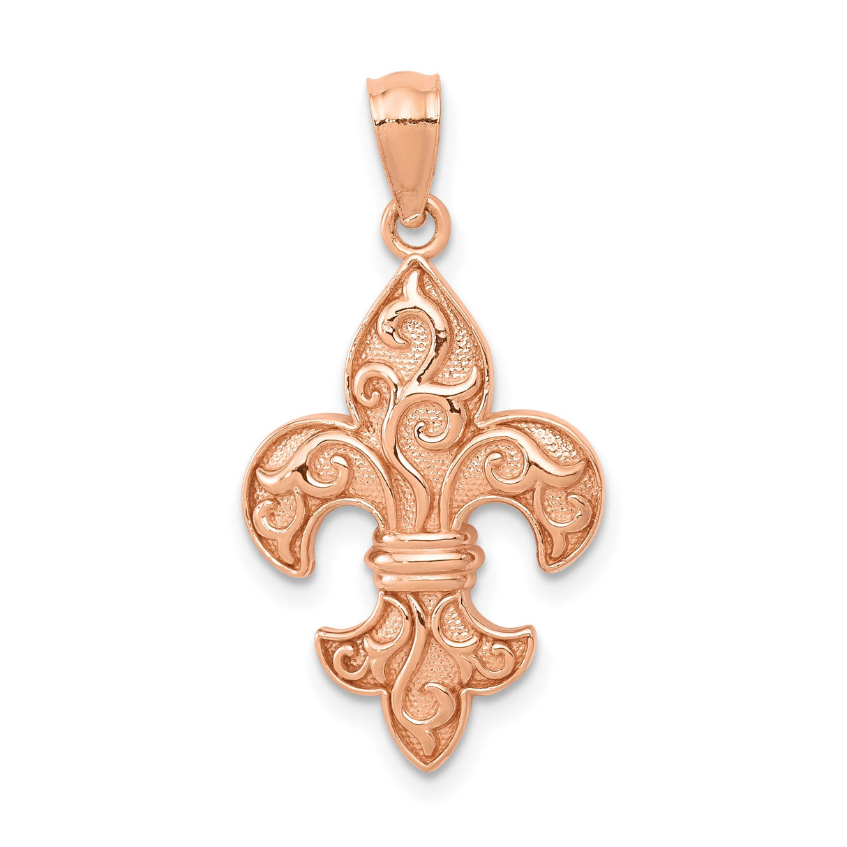 14k Rose Gold Fleur De Lis Pendant with Intricate Scroll Design, French Heritage Style