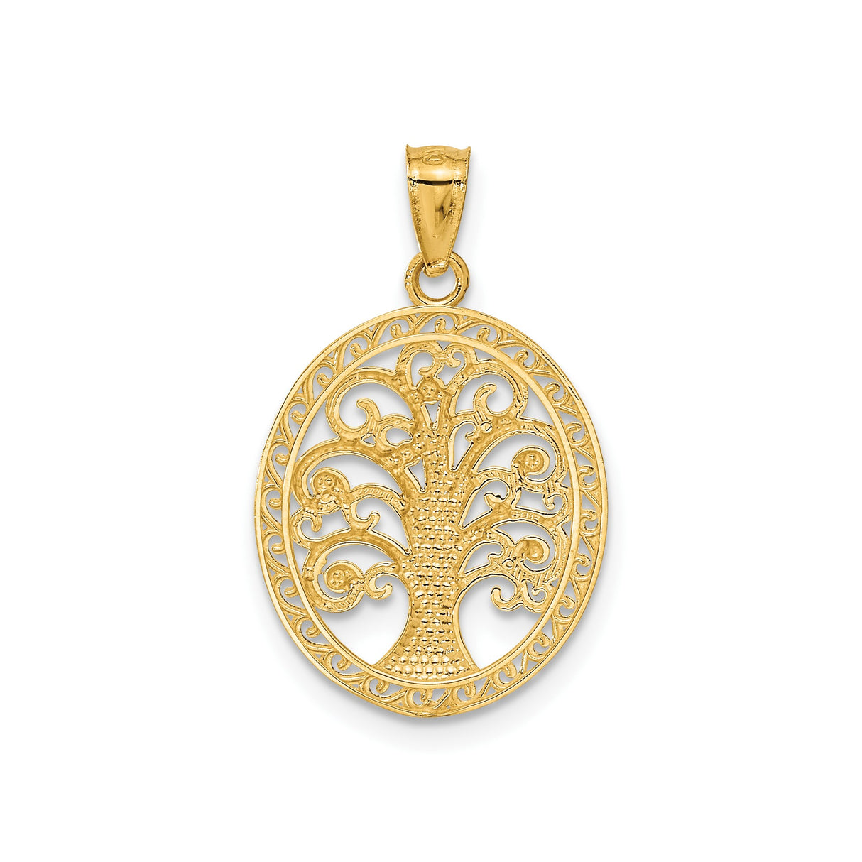 14k Multi-Tone Gold Tree of Life Pendant with Swirl Detail in Oval Frame for Women