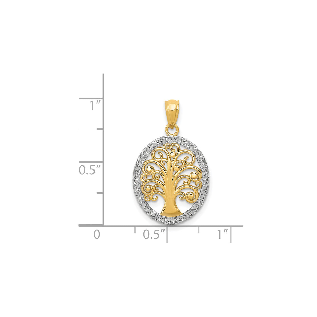 14k Multi-Tone Gold Tree of Life Pendant with Swirl Detail in Oval Frame for Women