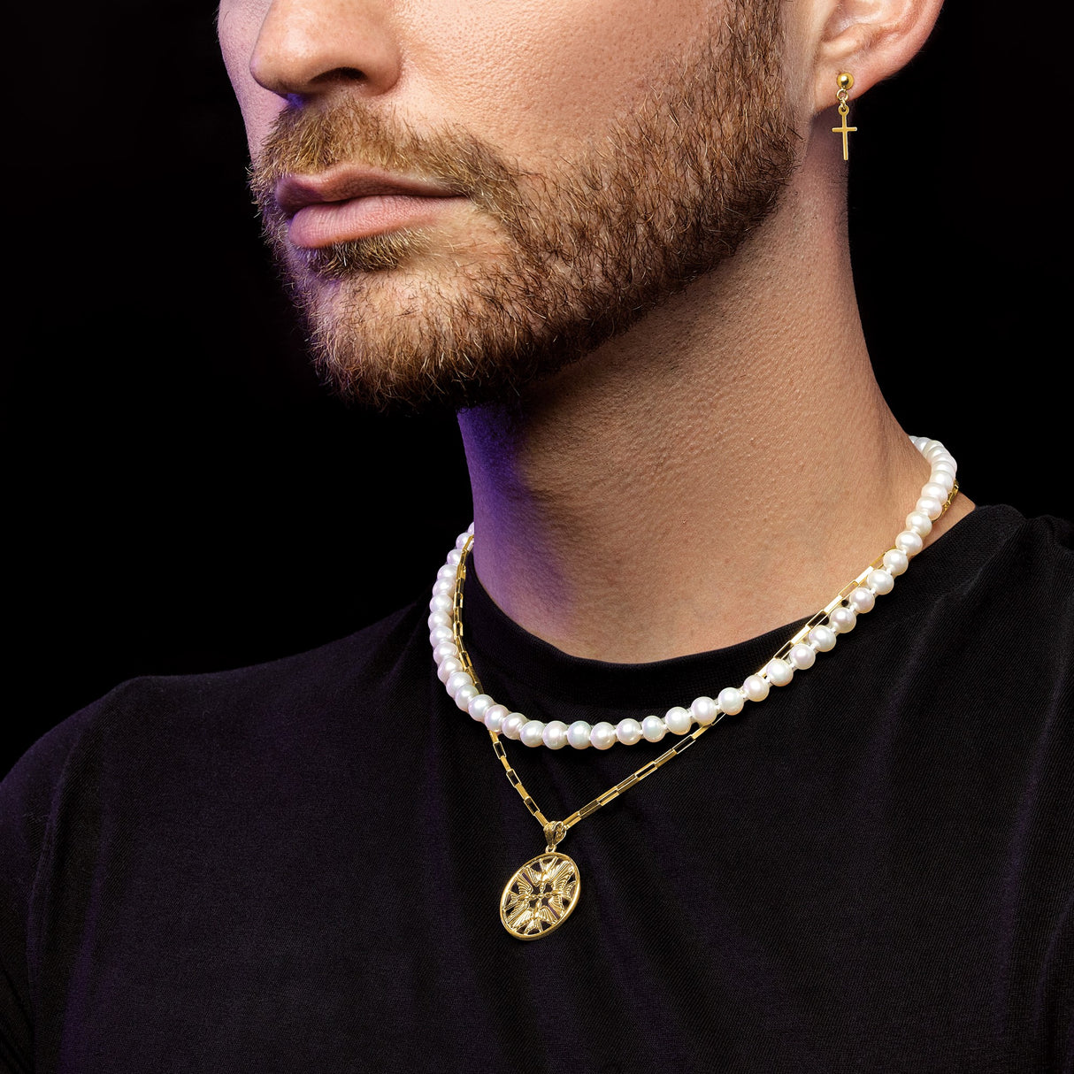 14k Yellow Gold Christian Pendant with Cross and Four Doves in Circular Design