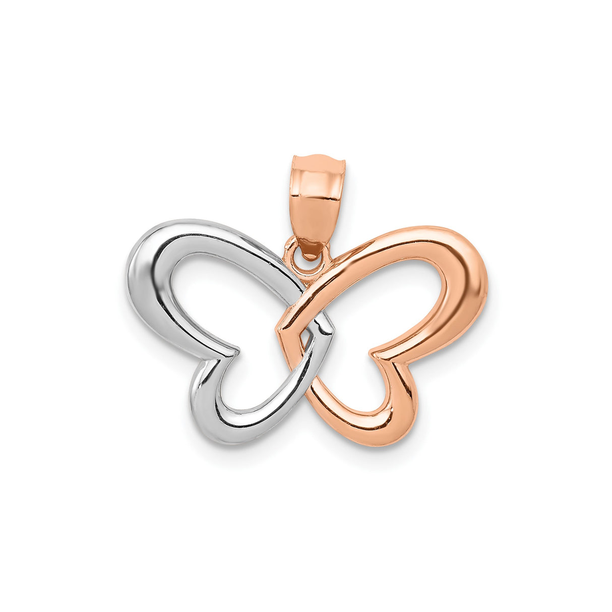 14k Rose White Gold Butterfly Pendant with Open Heart Wing Design for Women