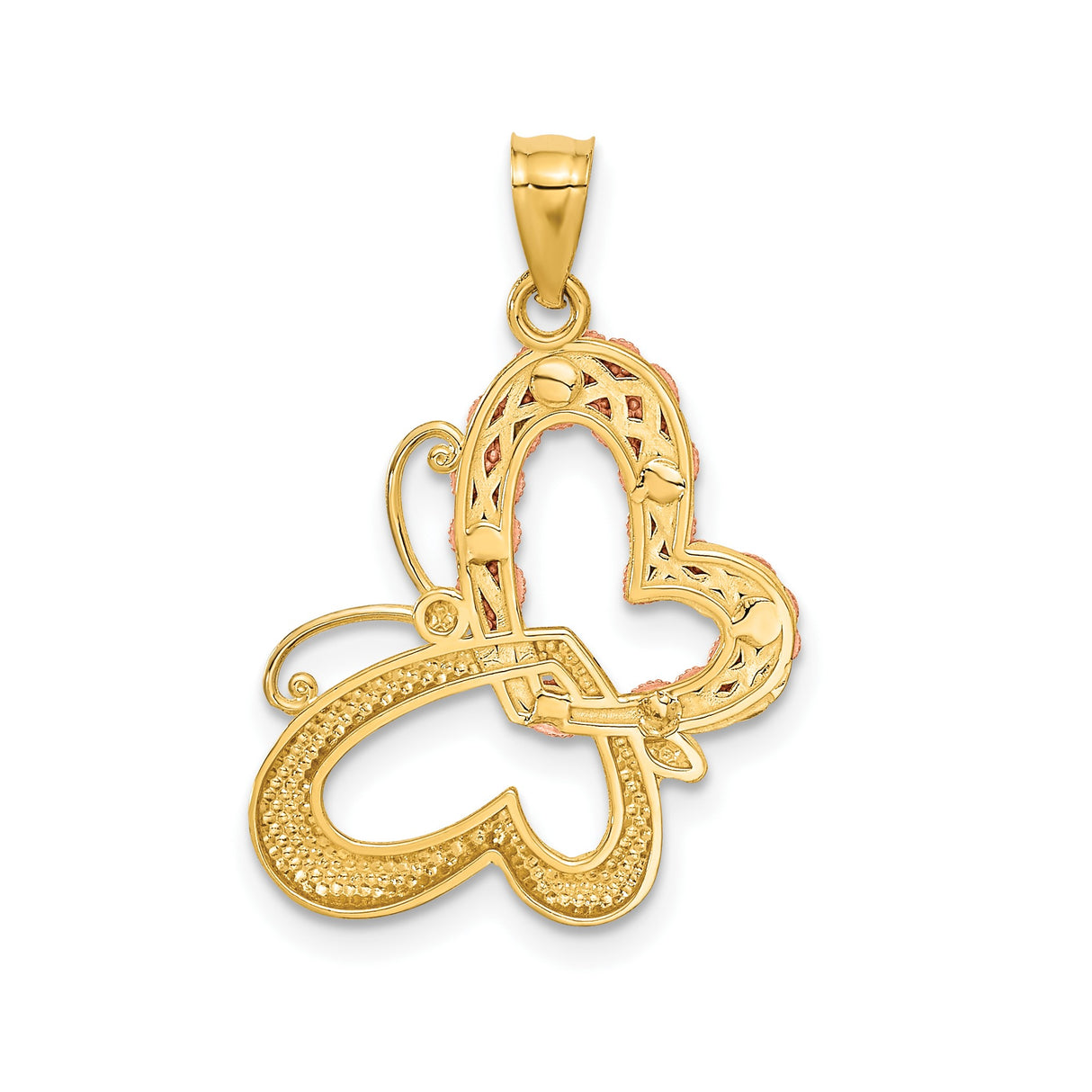 14k Two-Tone Gold Heart Pendant with Interlocking Rose and White Gold Hearts