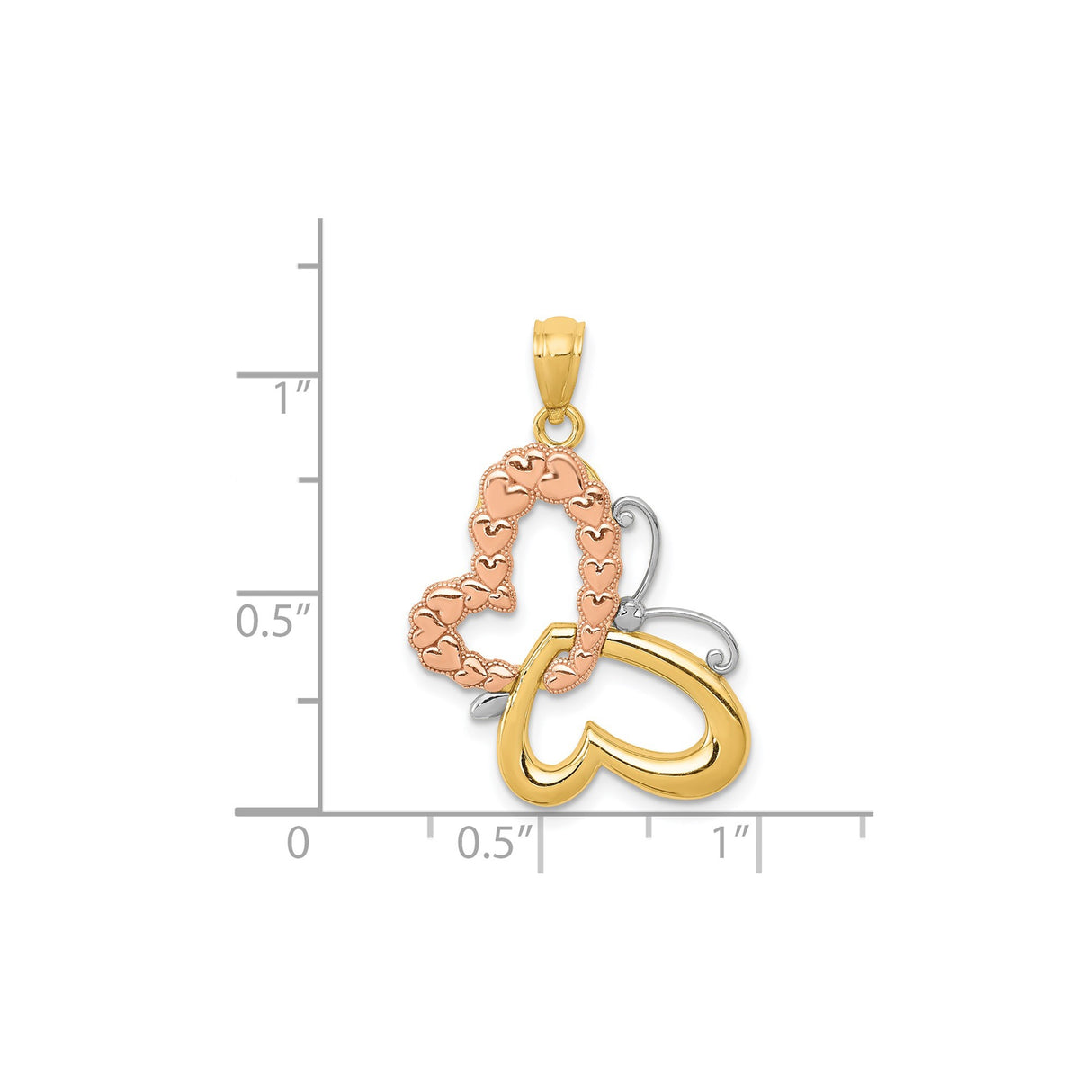 14k Two-Tone Gold Heart Pendant with Interlocking Rose and White Gold Hearts