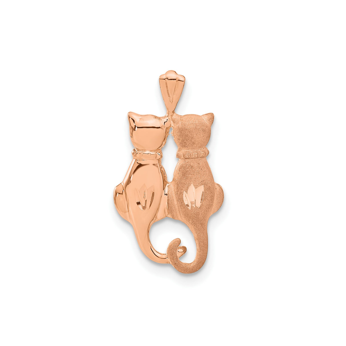14k Rose Gold Cat Pendant with Twin Cats, Romantic Pet Charm for Women