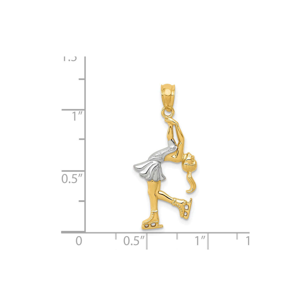 14k Yellow Gold and Rhodium Ice Skater Pendant, Graceful Figure Skating Design for Women