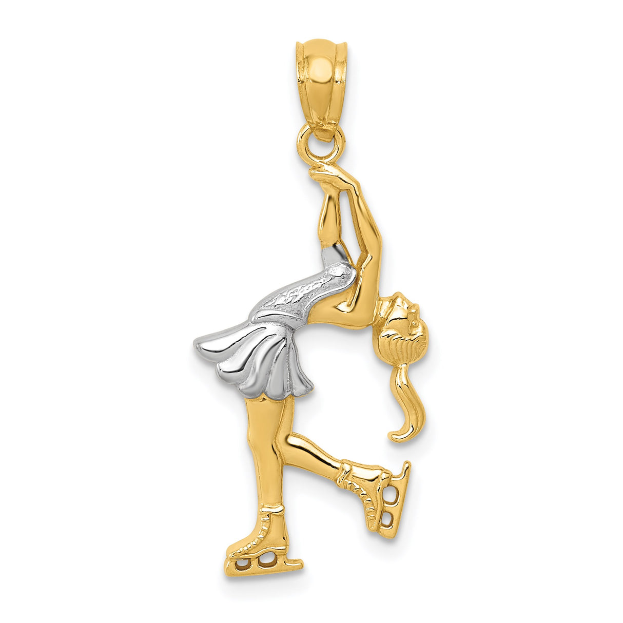 14k Yellow Gold and Rhodium Ice Skater Pendant, Graceful Figure Skating Design for Women