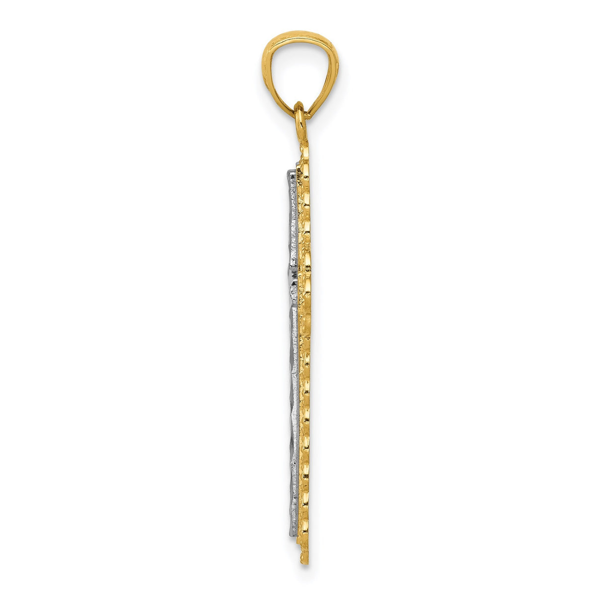 14k Multi-Tone Gold Cross Pendant with Beaded Border and Textured Detail