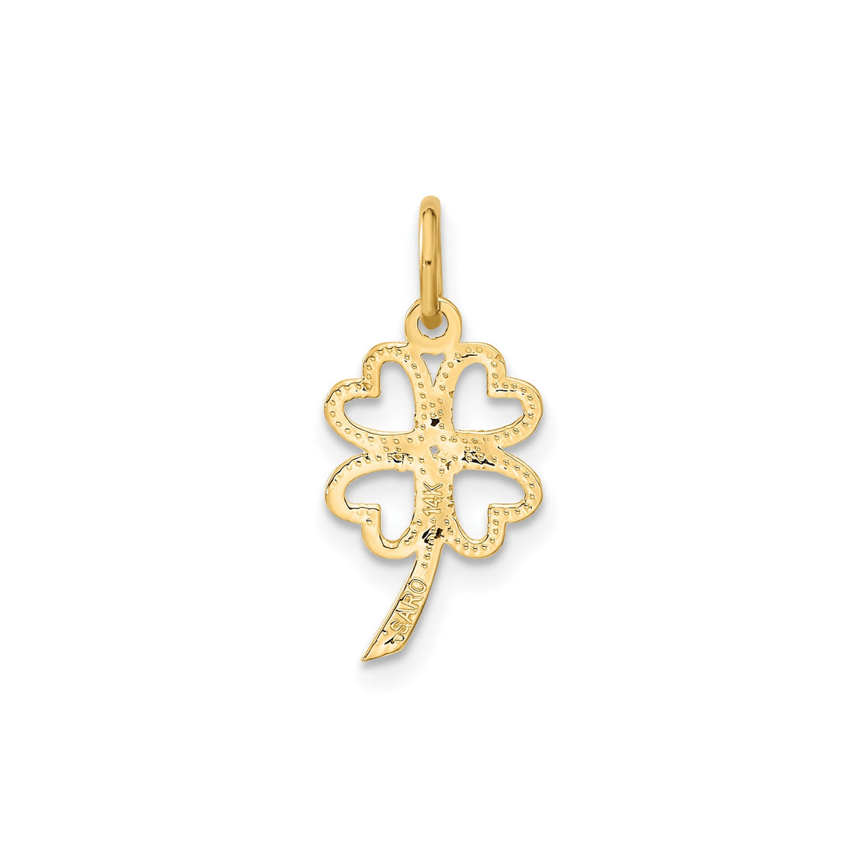 14k Yellow Gold Four Leaf Clover Pendant with Heart-Shaped Leaves, Irish Luck Charm