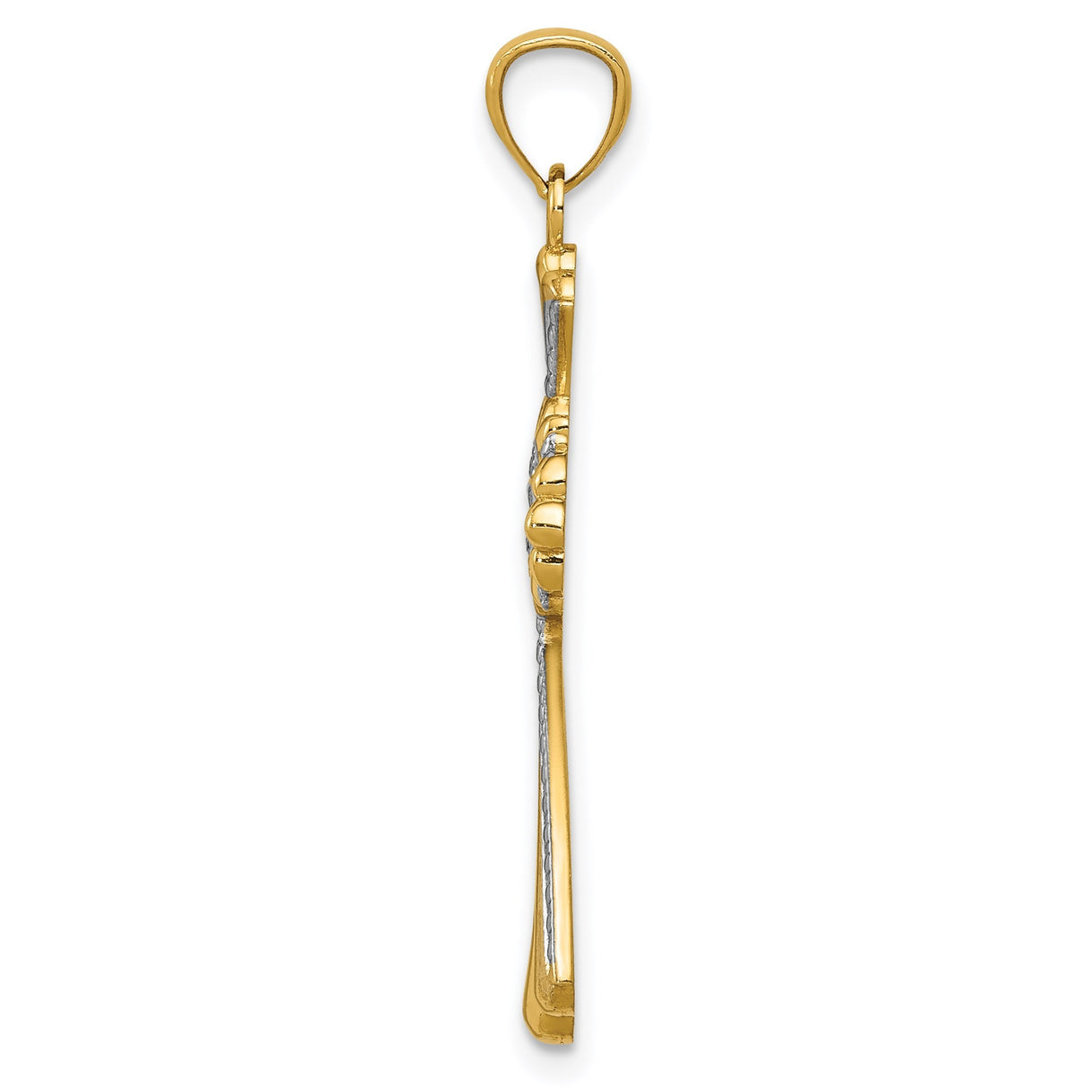 14k Multi-Tone Gold Fleur De Lis Cross Pendant with Beaded Edge Scrollwork Vintage Style