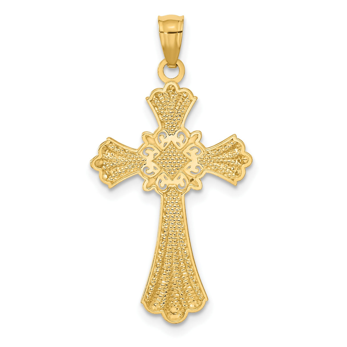 14k Multi-Tone Gold Fleur De Lis Cross Pendant with Beaded Edge Scrollwork Vintage Style