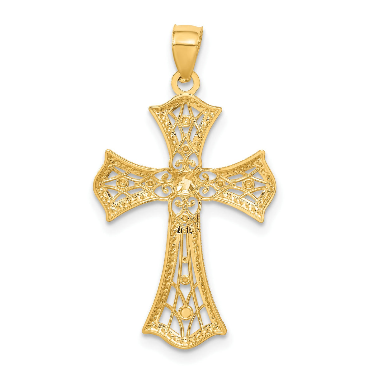 14k Multi-Tone Gold Ornate Cross Pendant with Filigree Detailing and Beaded Edge