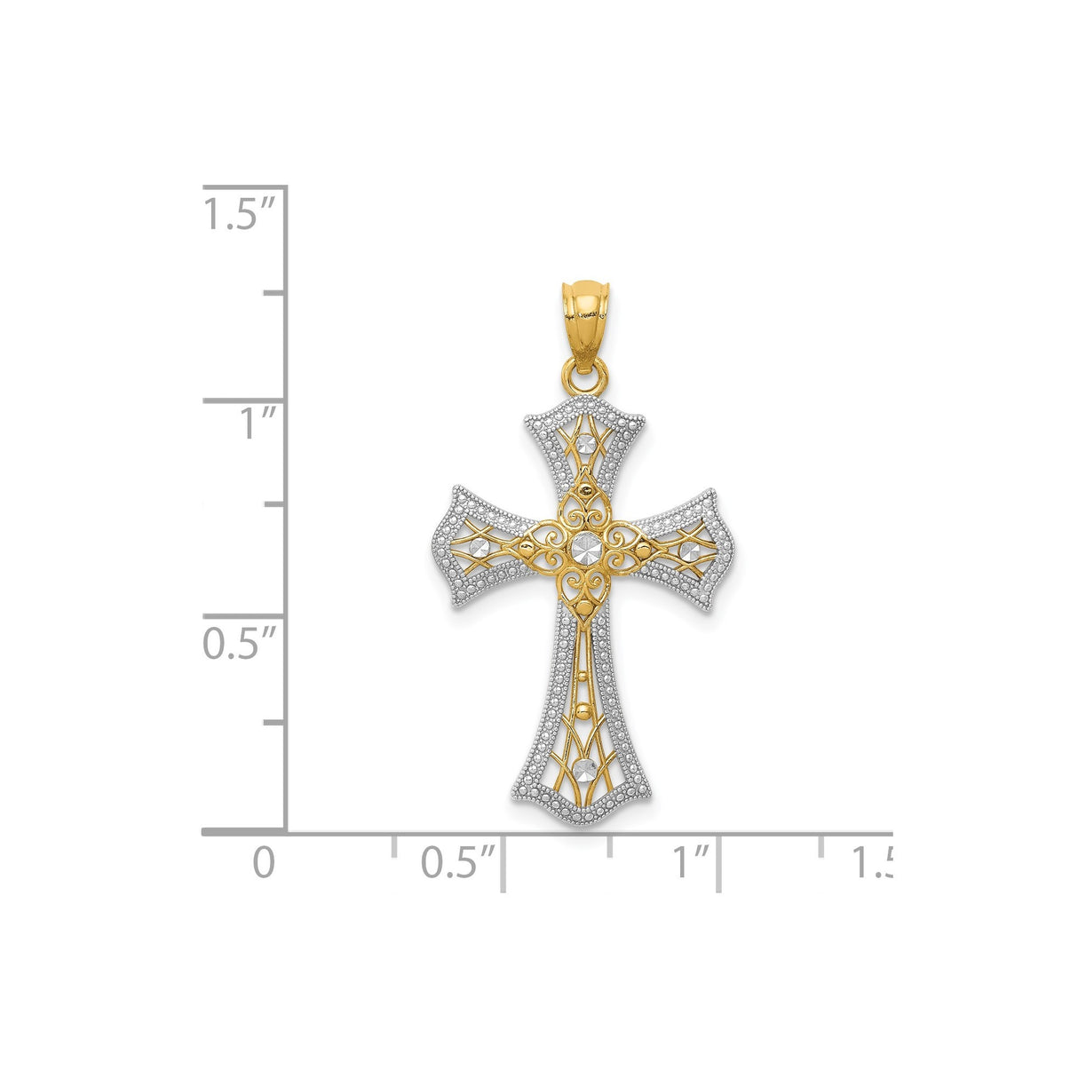 14k Multi-Tone Gold Ornate Cross Pendant with Filigree Detailing and Beaded Edge