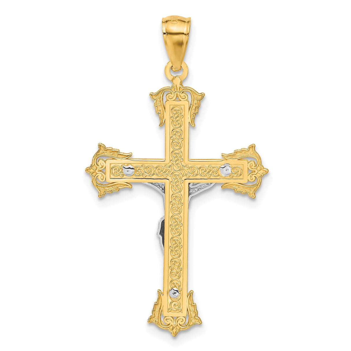 14k Multi-Tone Gold Crucifix Pendant, Latin Cross Design Religious Charm for Men and Women