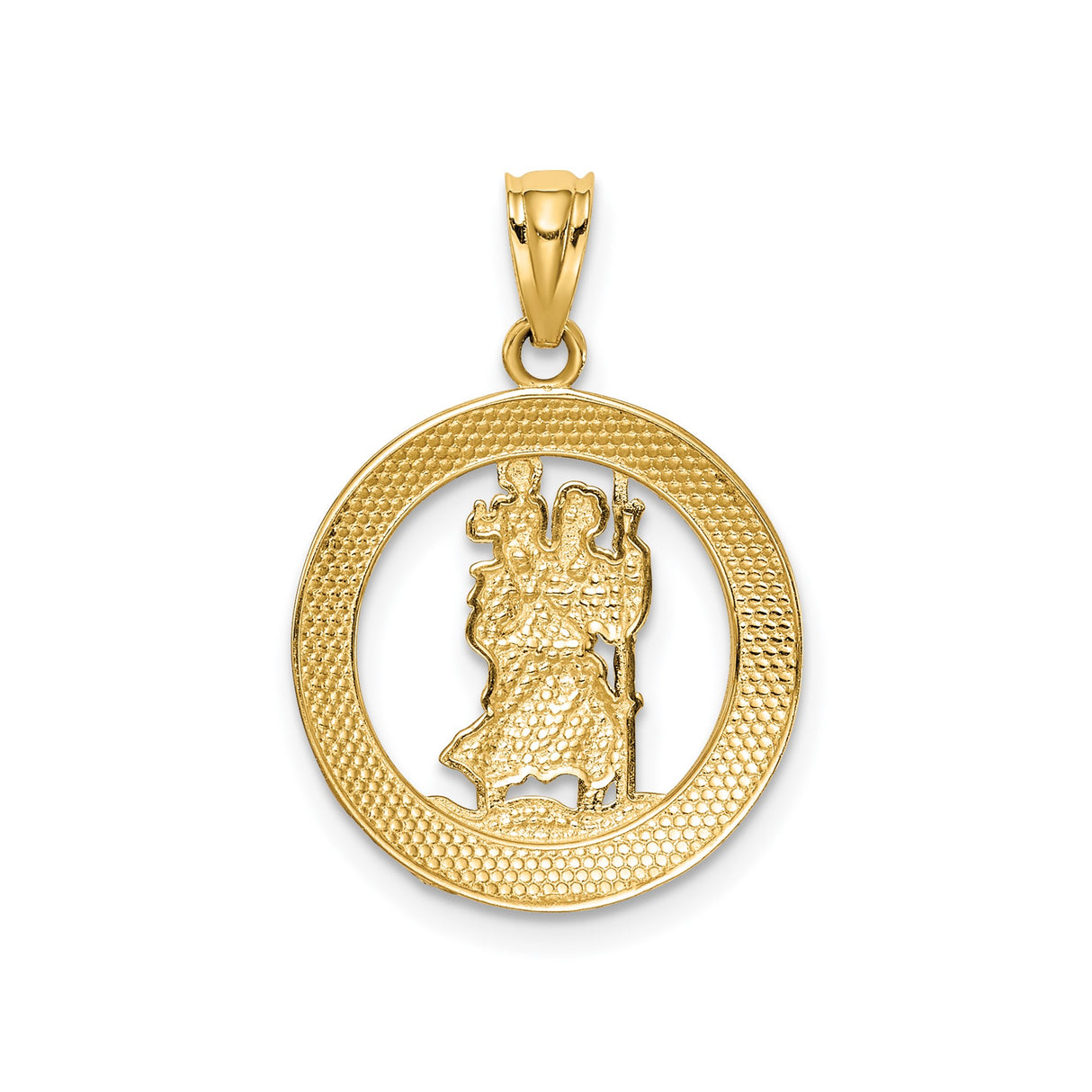 14k Multi-Tone Gold Saint Christopher Medal Pendant with Openwork Inscription Religious Charm