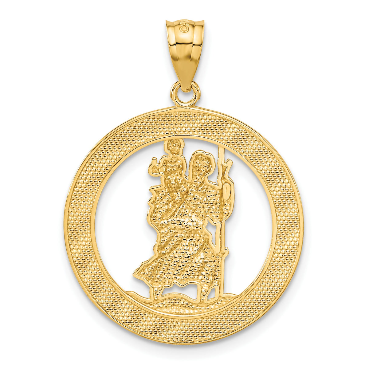 14k Multi-Tone Gold Saint Christopher Medal Pendant with Polished Outer Ring and Silver Center