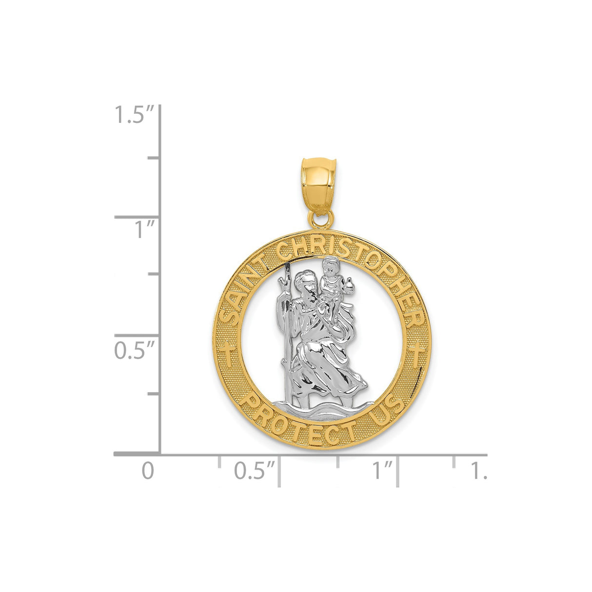 14k Multi-Tone Gold Saint Christopher Medal Pendant with Polished Outer Ring and Silver Center