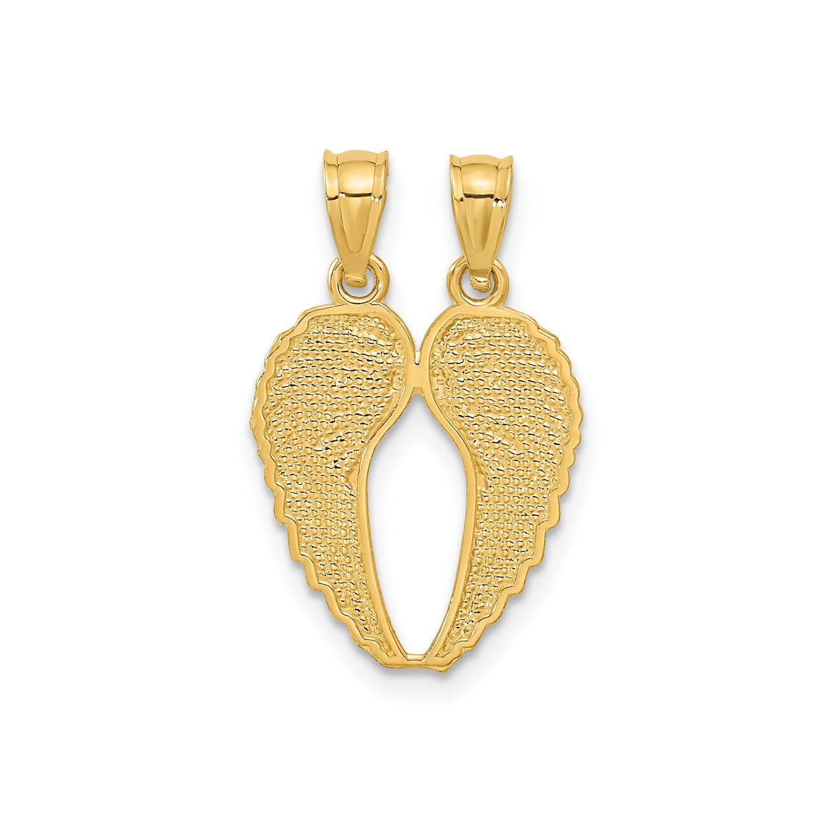 14k Yellow Gold Angel Wing Pendant with Split Wings and Feather Engraving