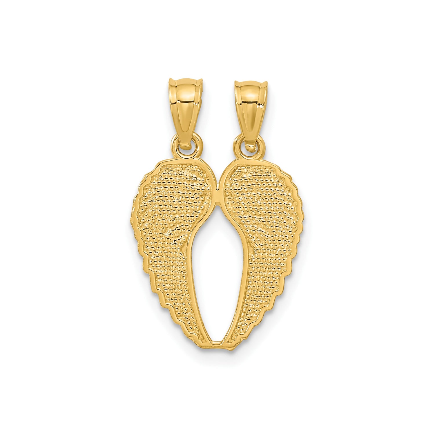 14k Yellow Gold Angel Wing Pendant with Split Wings and Feather Engraving