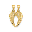 14k Yellow Gold Angel Wing Pendant with Split Wings and Feather Engraving