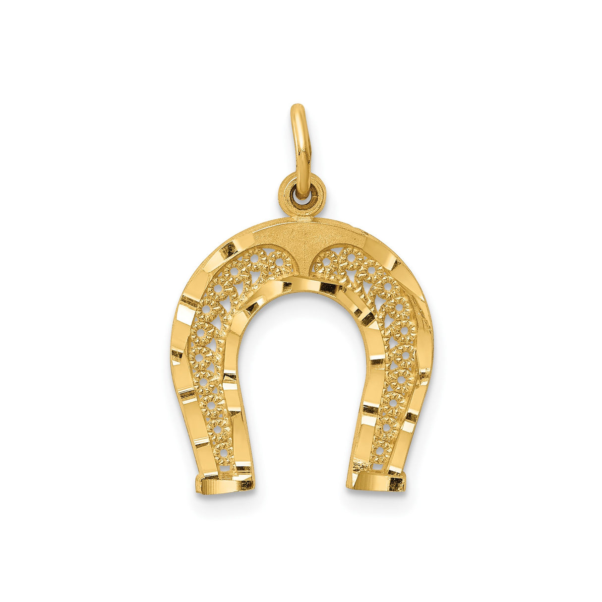14k Yellow Gold Horseshoe Pendant with Filigree Detailing, Lucky Charm Equestrian Style