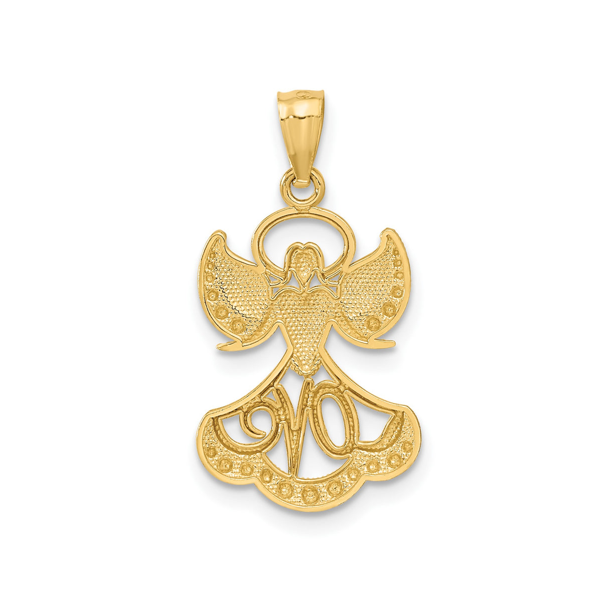 14k Multi-Tone Gold Angel Pendant with Heart, Halo, Detailed Wings, Love Script